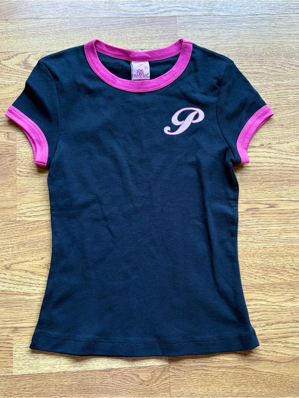 Vintage Pink Panther Y2K 2003 Navy Pink Baby Tee Character Graphic Sz M NEW